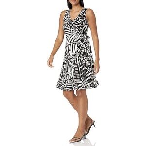 NIC+ZOE Women's Moonlit Palm Dress Sleeveless Black/White Size Petite Large NWOT